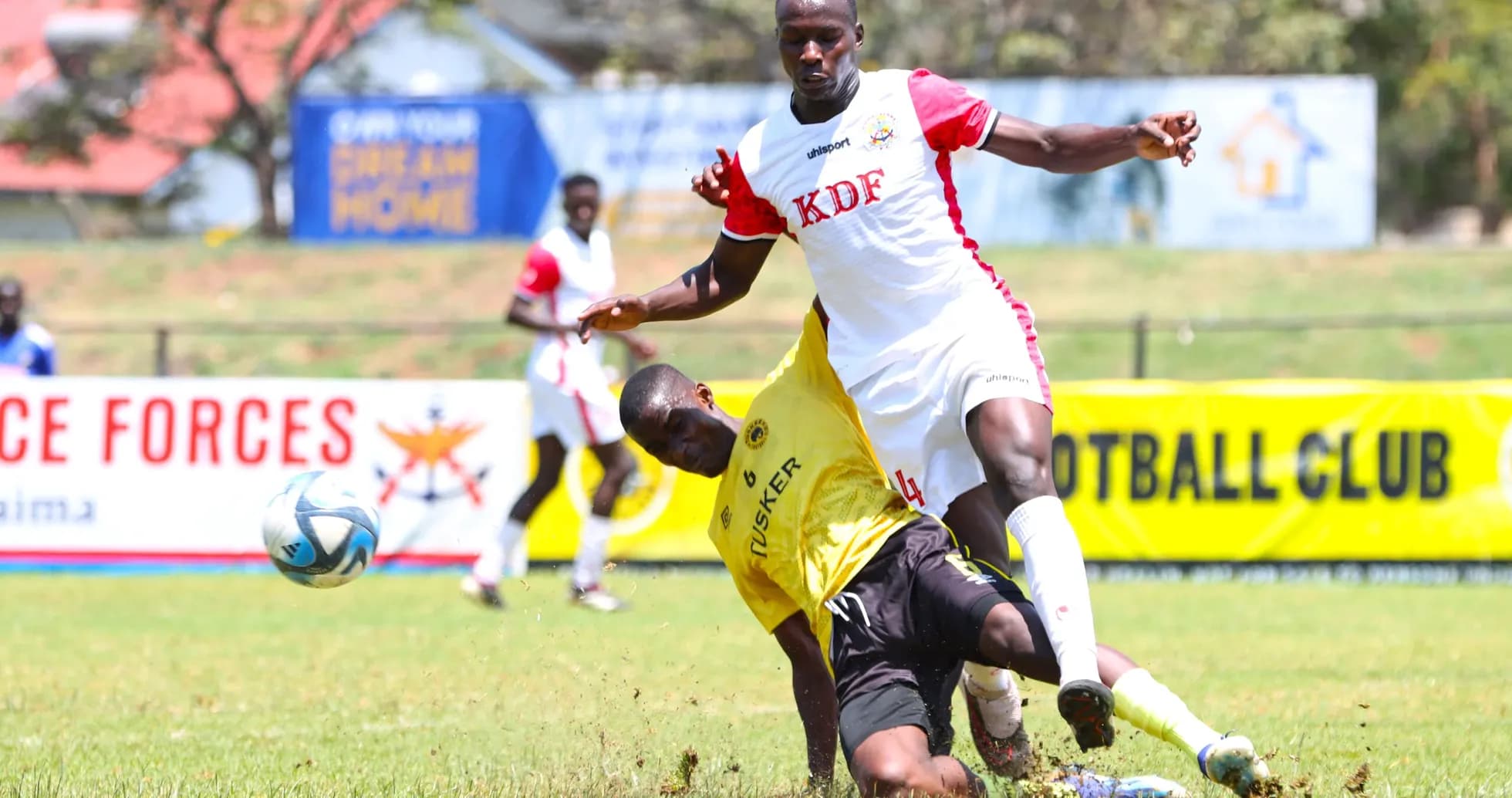 Player tackling opponent during Ulinzi Stars match Player tackling opponent during Ulinzi Stars match