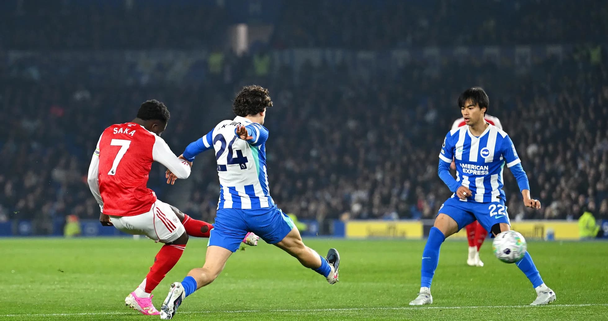 Saka shooting at goal during Brighton vs Arsenal Saka shooting at goal during Brighton vs Arsenal
