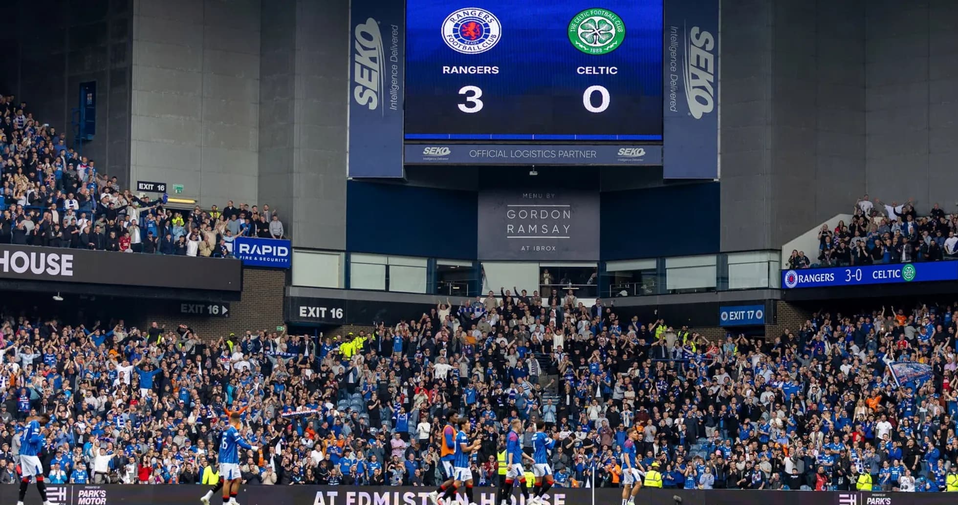 Rangers leading Celtic 3-0 during match at Ibrox Rangers leading Celtic 3-0 during match at Ibrox