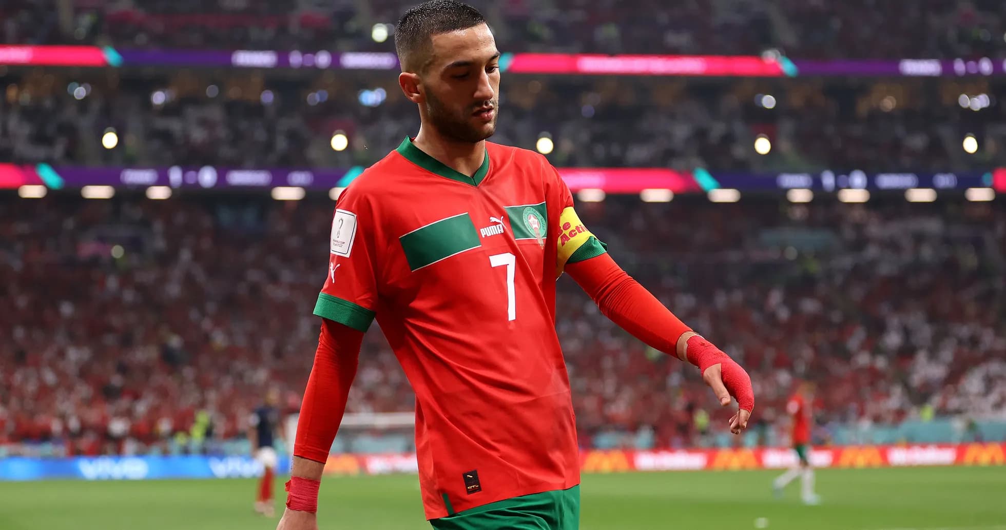 Player wearing red Morocco jersey during match Player wearing red Morocco jersey during match