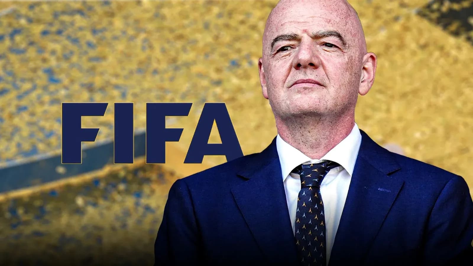 FIFA logo with official standing in front FIFA logo with official standing in front