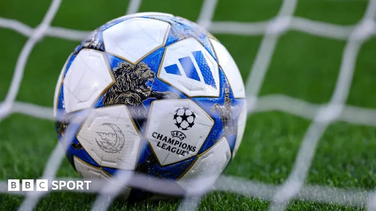 Close-up of UEFA Champions League football in net Close-up of UEFA Champions League football in net