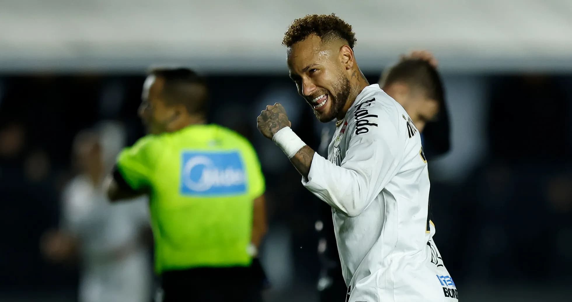 Neymar celebrating after scoring a goal Neymar celebrating after scoring a goal