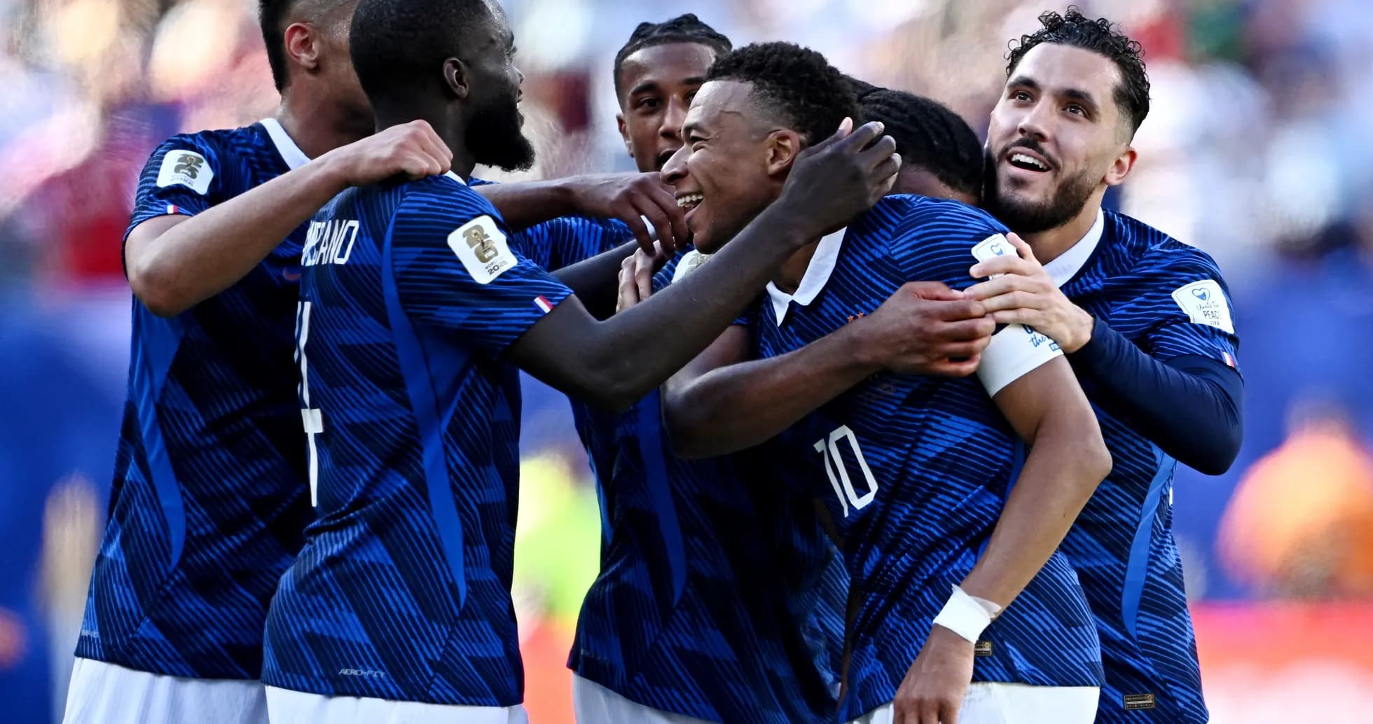 French players celebrating a goal in World Cup match French players celebrating a goal in World Cup match