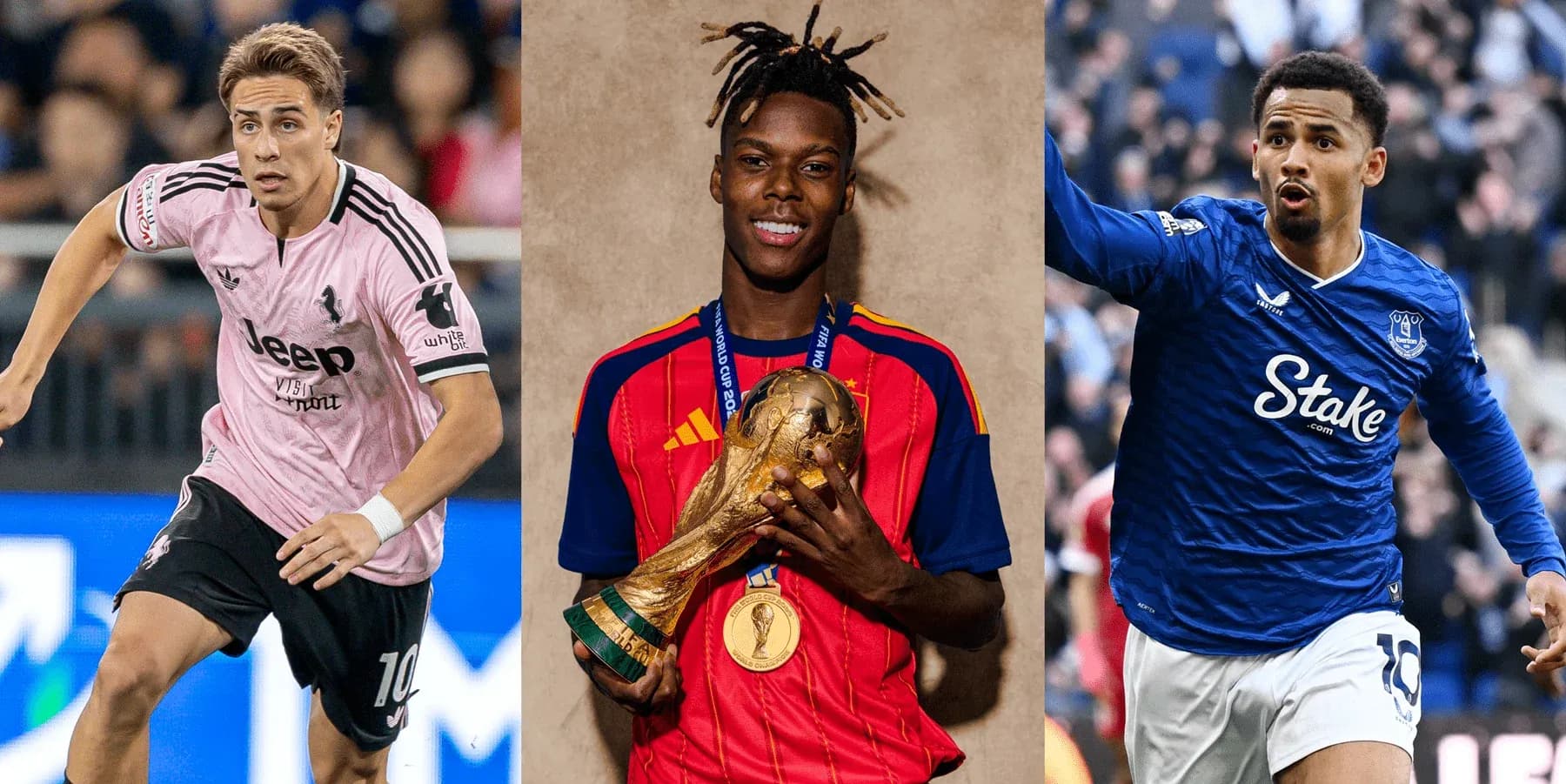 Three soccer players in action and celebration Three soccer players in action and celebration