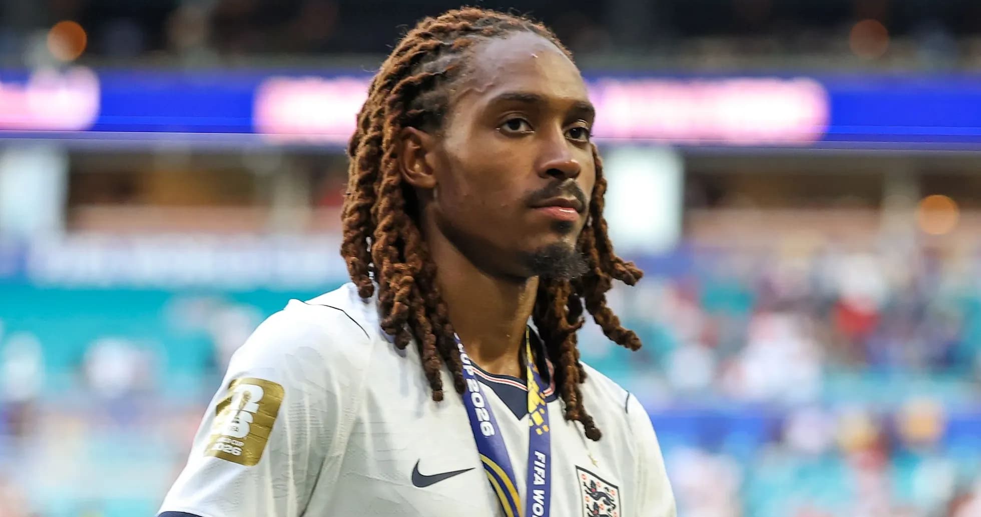 Player walking off field wearing England jersey Player walking off field wearing England jersey
