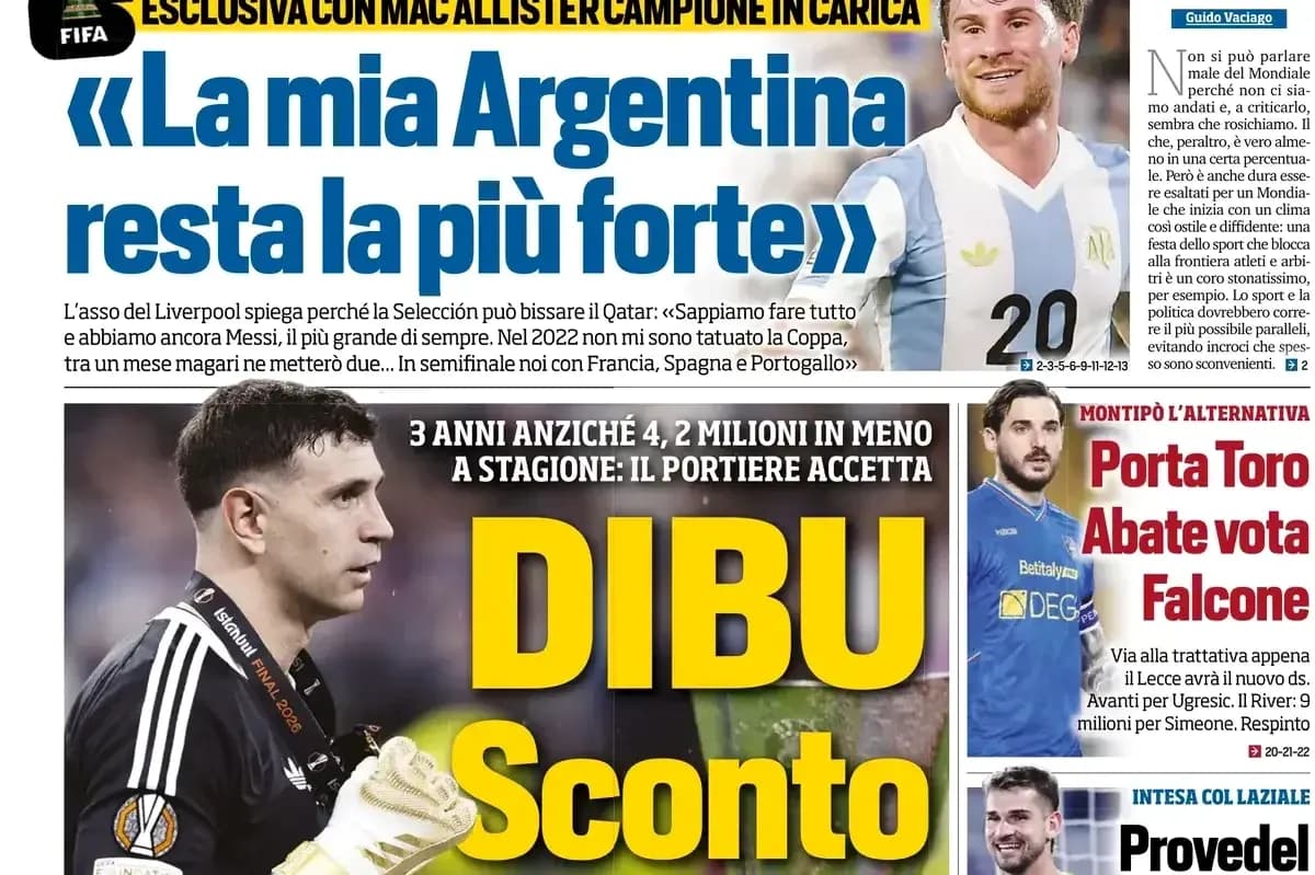 Newspaper headline about Argentina football team and player Newspaper headline about Argentina football team and player