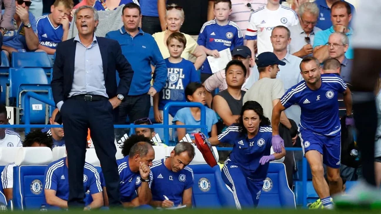 Jose Mourinho directing players during Chelsea match Jose Mourinho directing players during Chelsea match