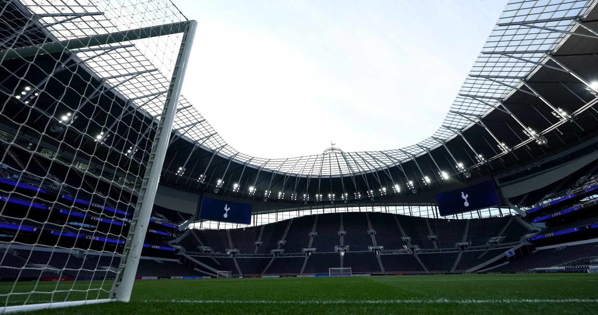 View of Tottenham Hotspur Stadium from goal line View of Tottenham Hotspur Stadium from goal line
