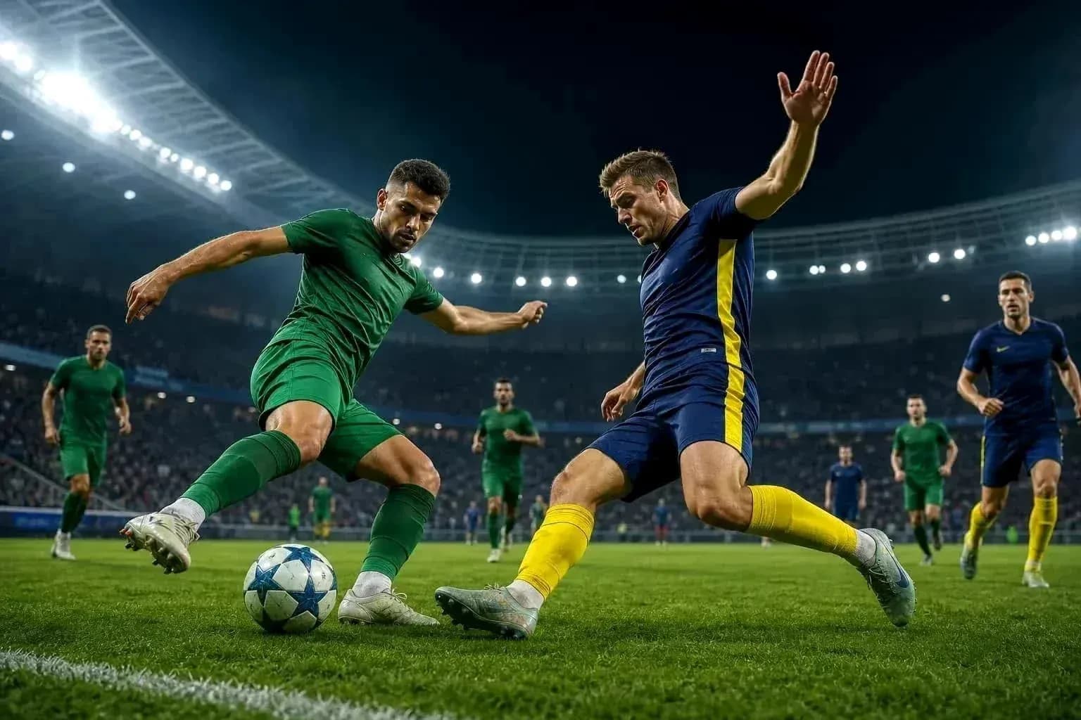 Players competing for the ball during match Players competing for the ball during match