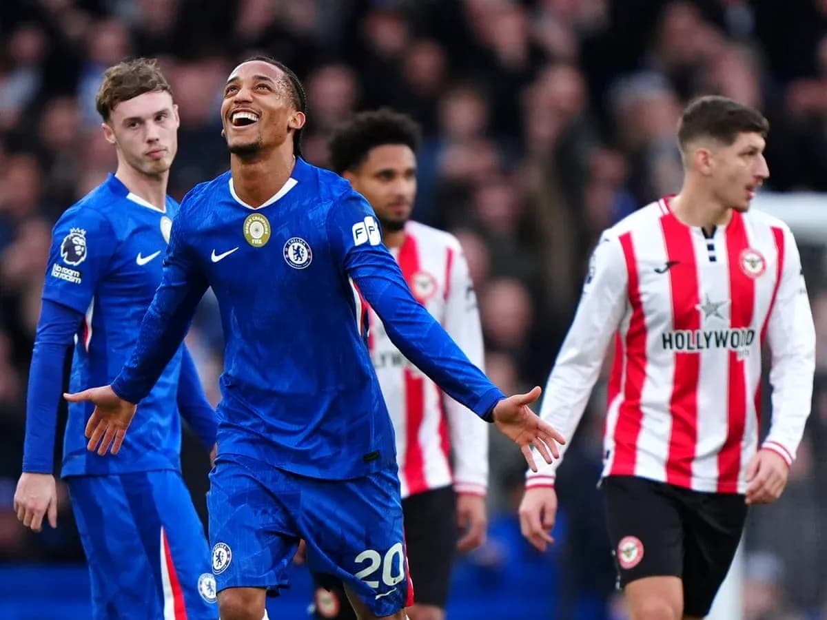 Chelsea player celebrating against Brentford Chelsea player celebrating against Brentford