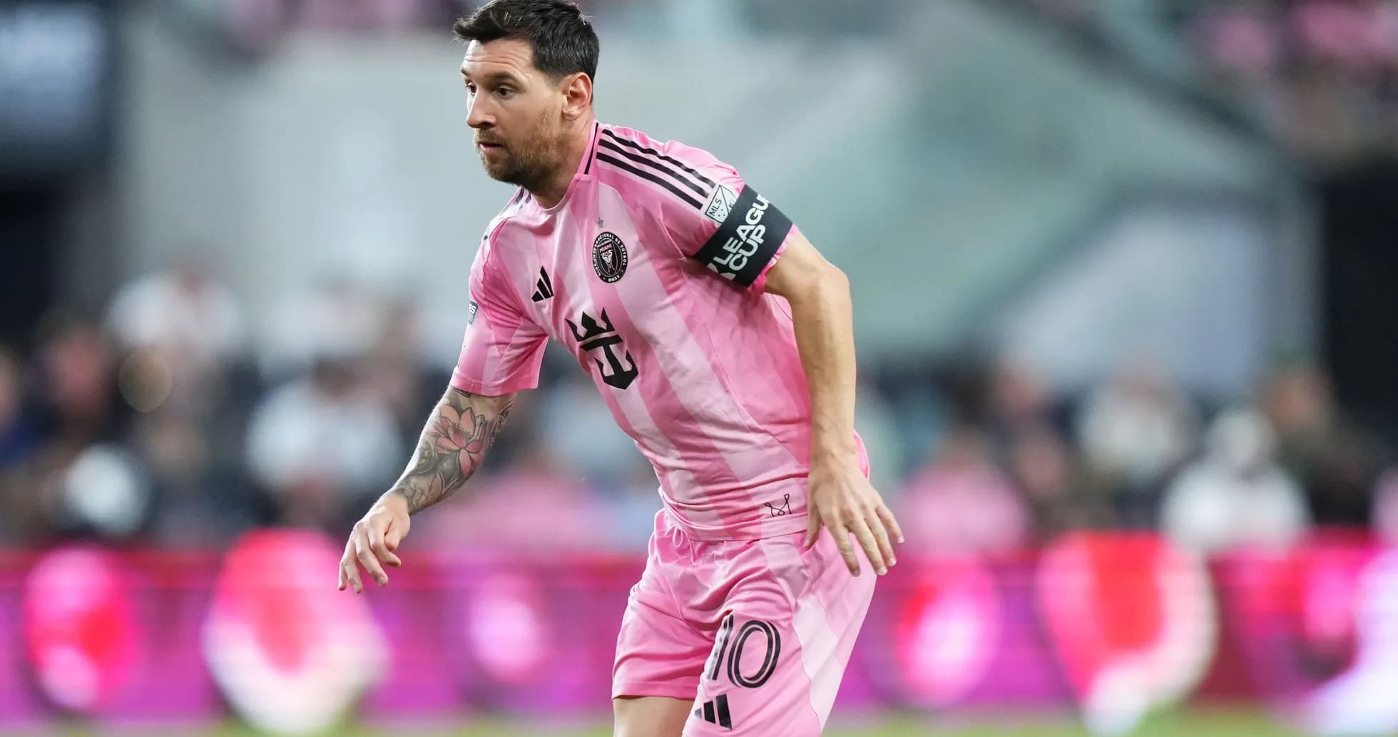 Lionel Messi in pink Inter Miami kit during match Lionel Messi in pink Inter Miami kit during match