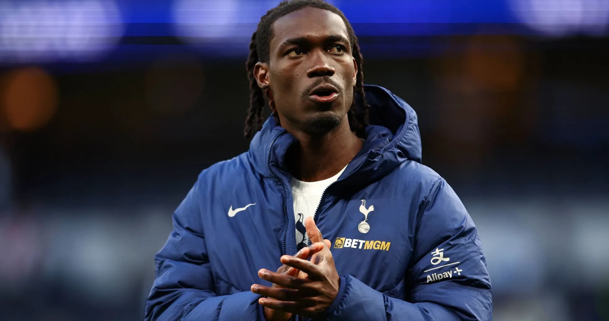 Player in Tottenham jacket during warm-up Player in Tottenham jacket during warm-up