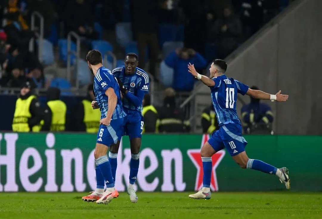Slovan Bratislava players celebrating a goal Slovan Bratislava players celebrating a goal