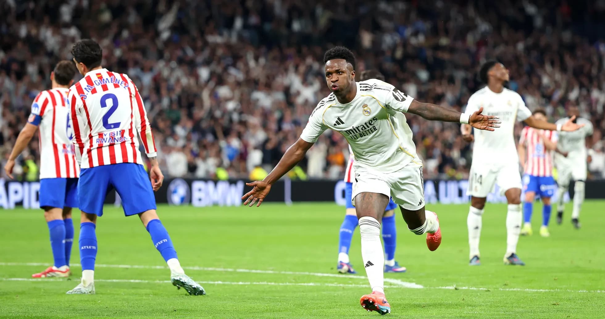Vinicius Junior celebrating a goal against Atletico Madrid Vinicius Junior celebrating a goal against Atletico Madrid