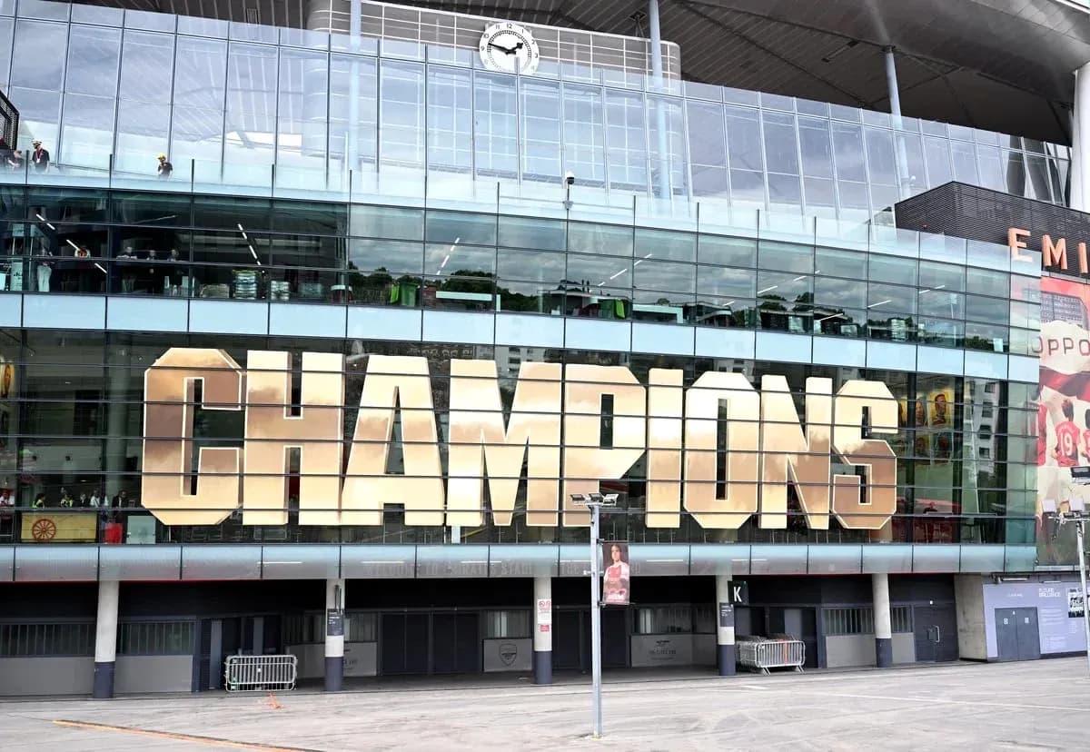 Champions sign displayed on stadium exterior Champions sign displayed on stadium exterior