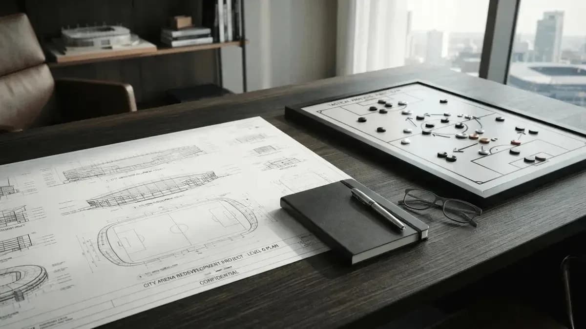 Tactical board and blueprints on a table Tactical board and blueprints on a table