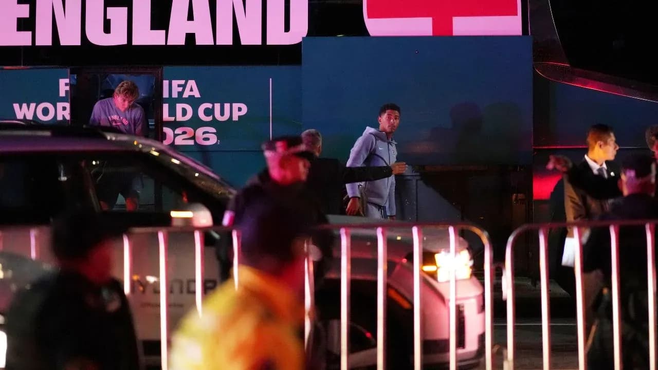 Players arriving at England team bus for World Cup Players arriving at England team bus for World Cup