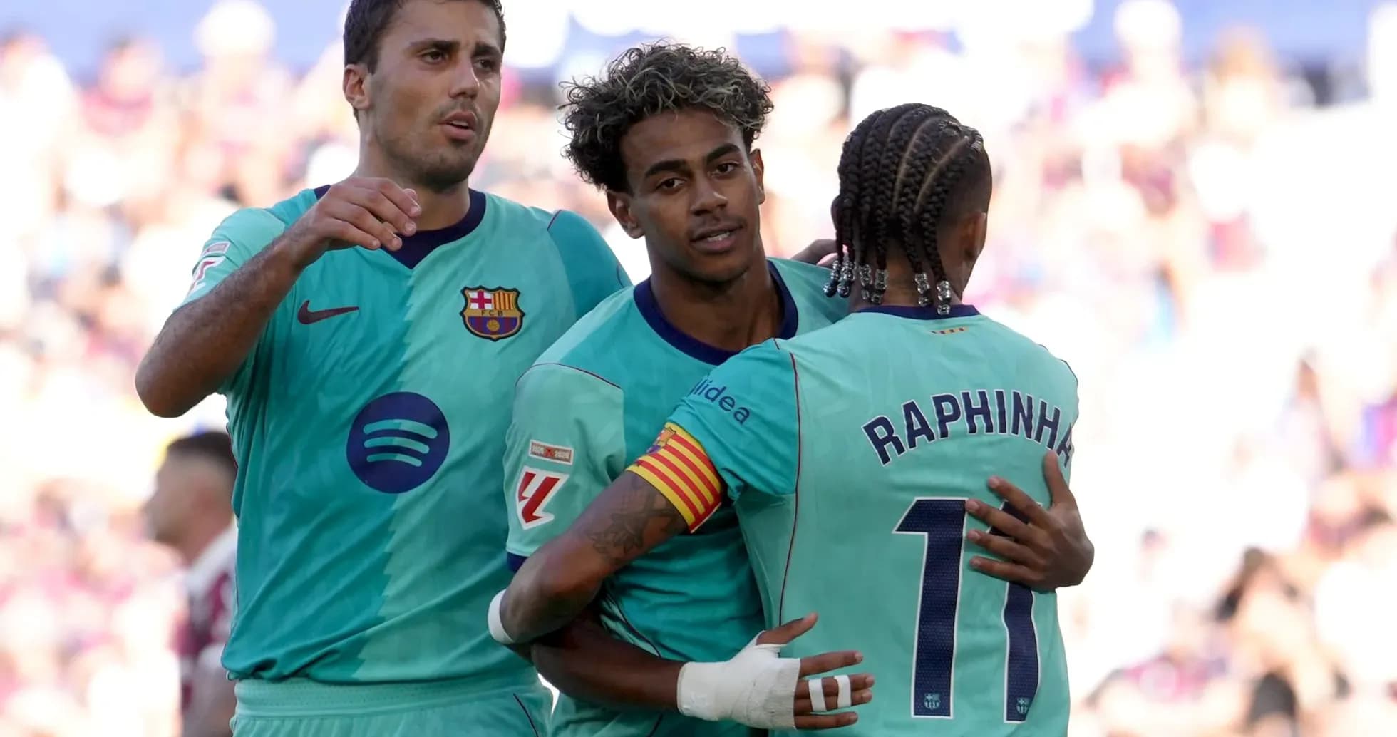 Barcelona players celebrating a goal during match Barcelona players celebrating a goal during match