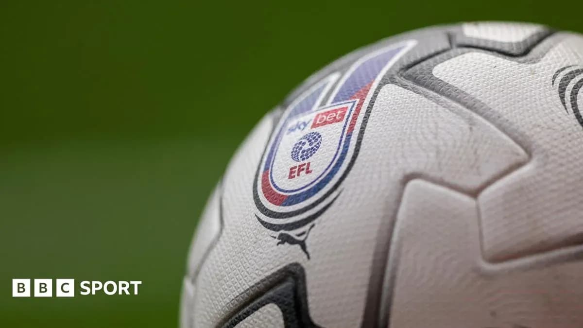 Close-up of EFL branded football on grass Close-up of EFL branded football on grass