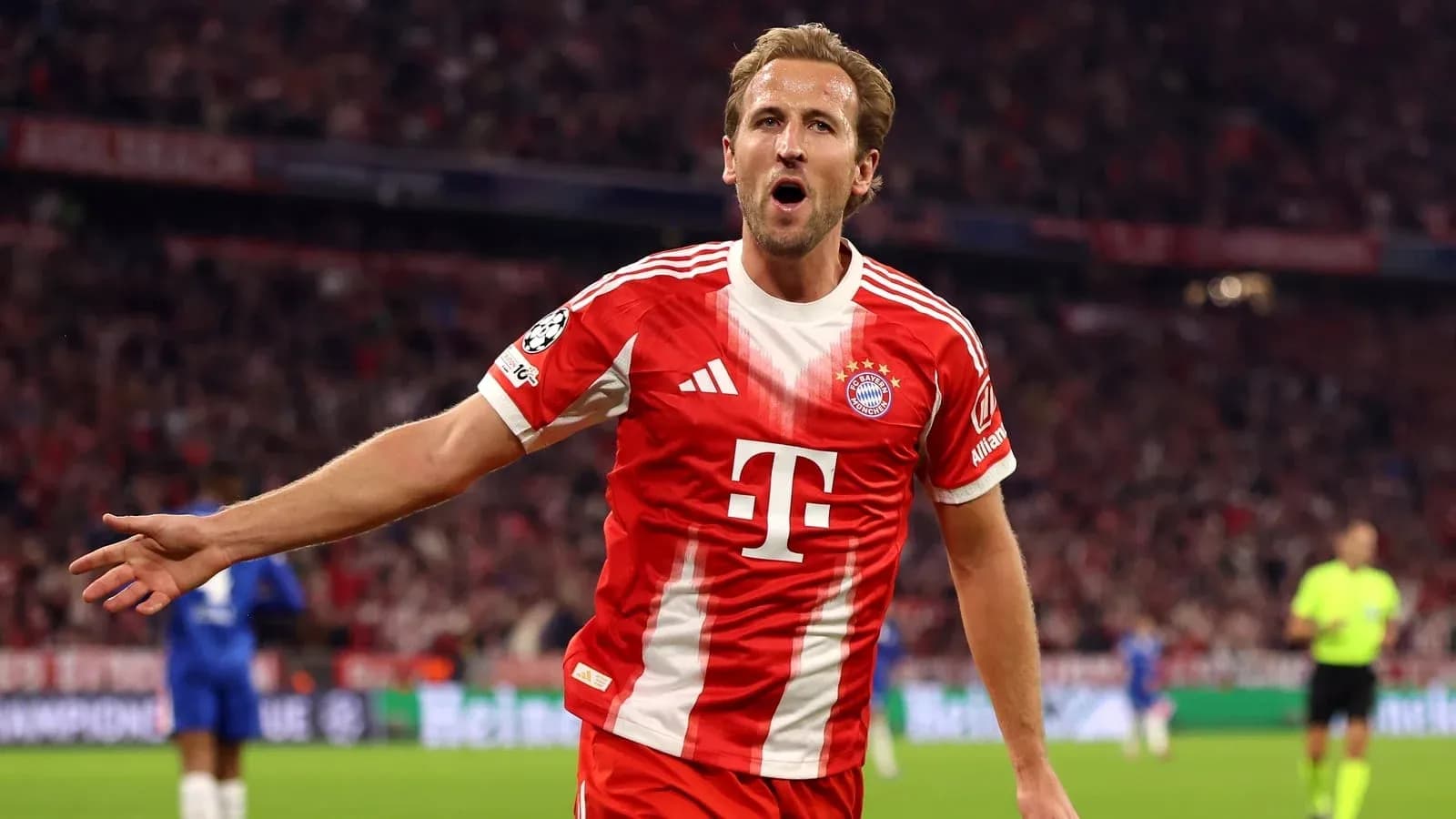 Player celebrating a goal during UEFA Champions League match Player celebrating a goal during UEFA Champions League match