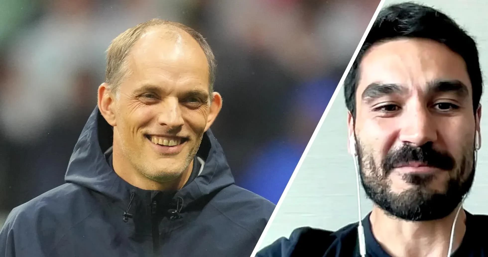 Thomas Tuchel and Ilkay Gundogan smiling during conversation Thomas Tuchel and Ilkay Gundogan smiling during conversation