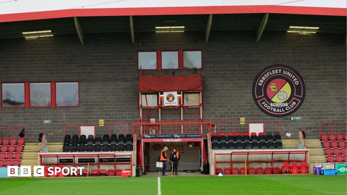 Ebbsfleet United stadium exterior with staff near entrance Ebbsfleet United stadium exterior with staff near entrance