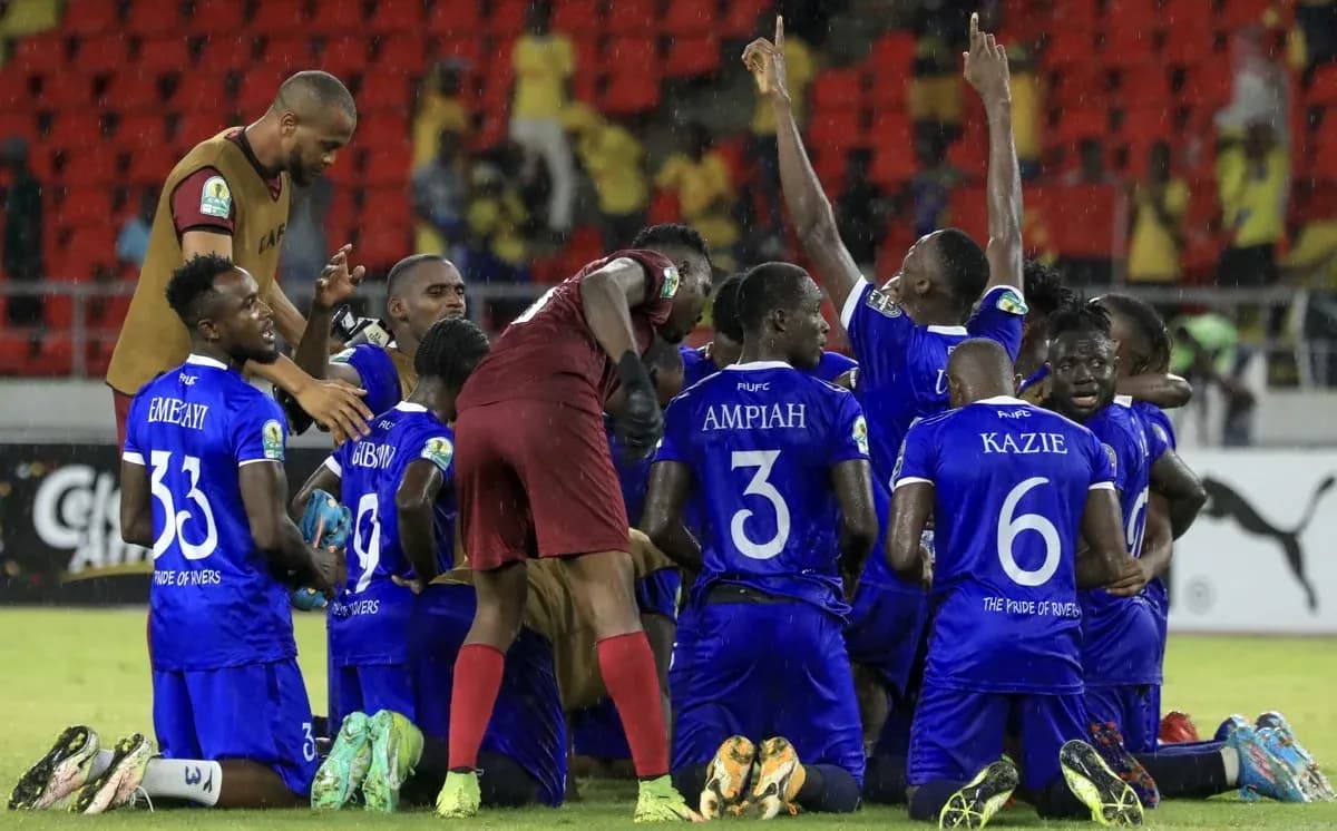 Rivers United players celebrating victory Rivers United players celebrating victory