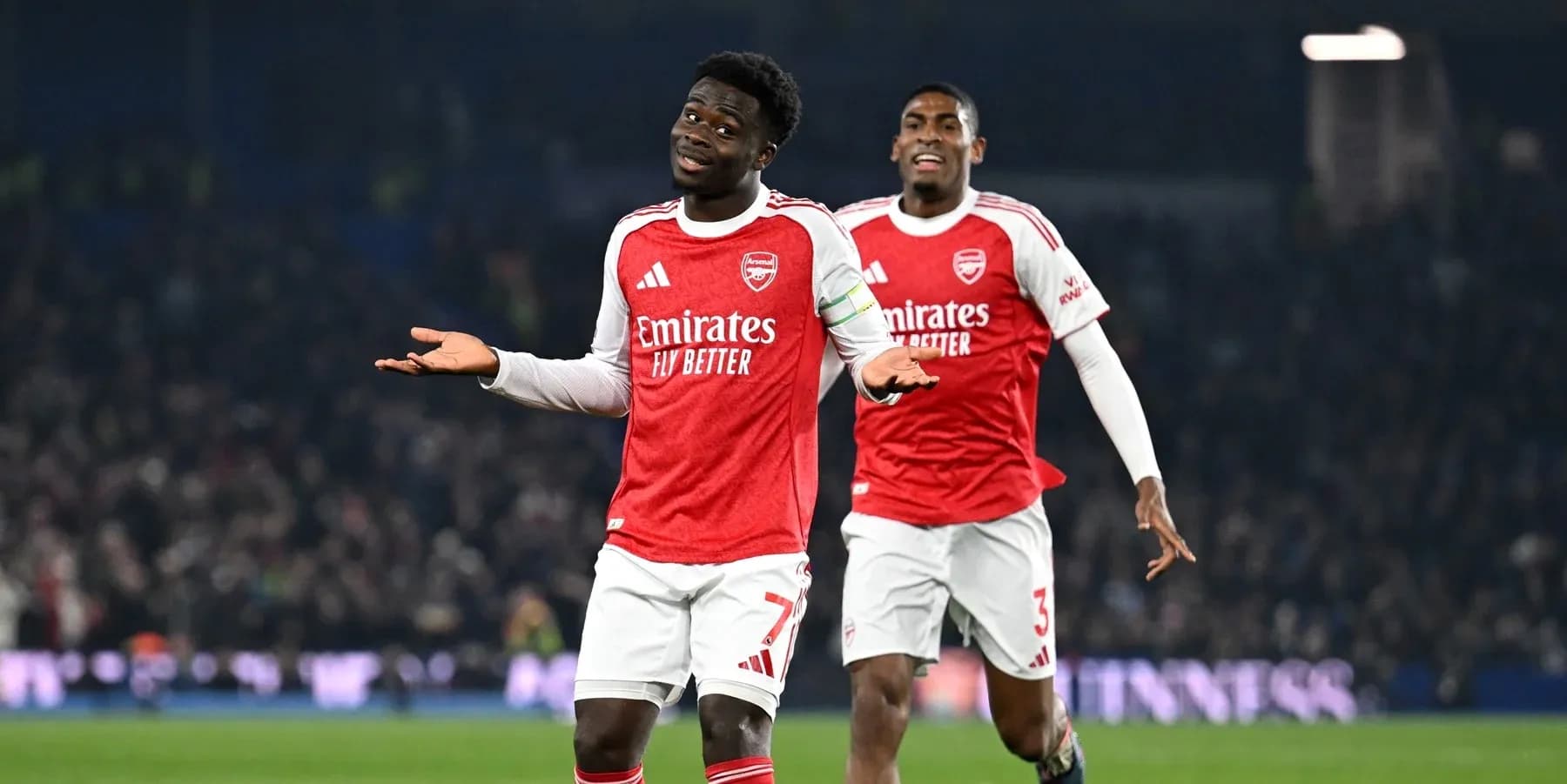 Bukayo Saka celebrating during Arsenal match Bukayo Saka celebrating during Arsenal match