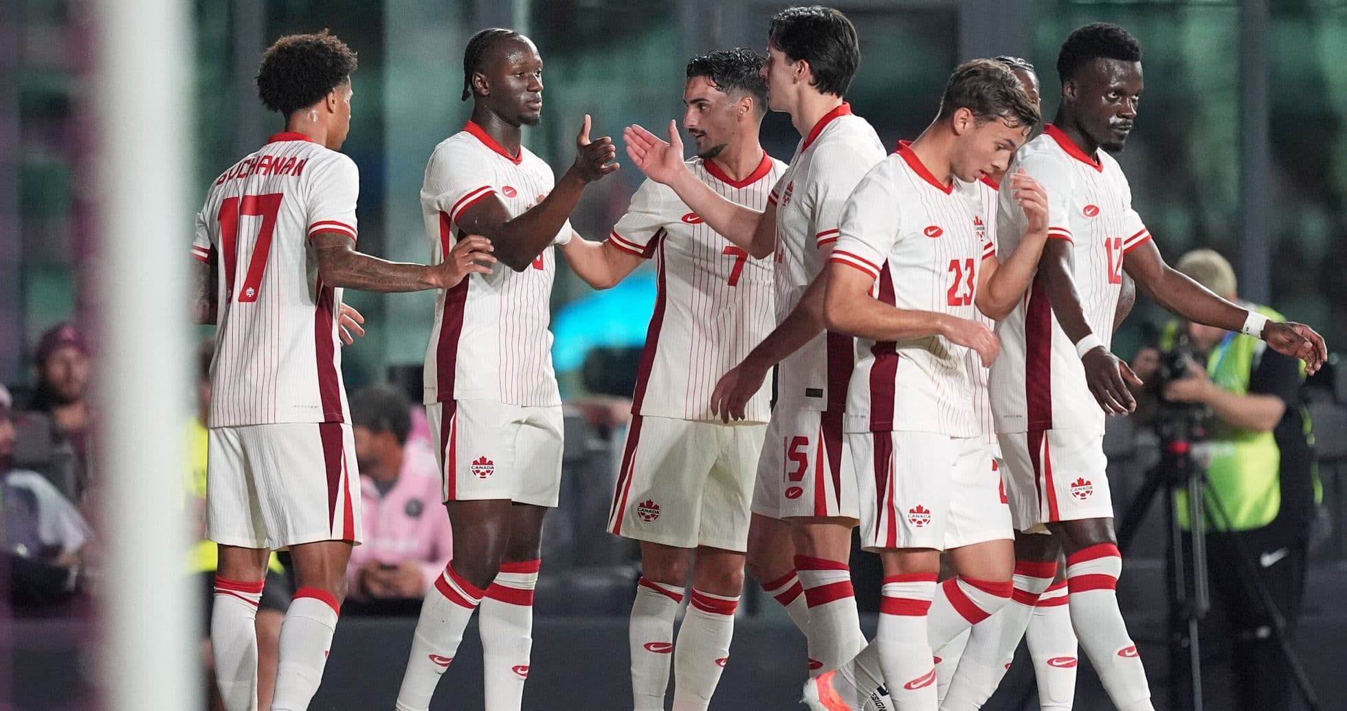 Canada players celebrating a goal during match Canada players celebrating a goal during match