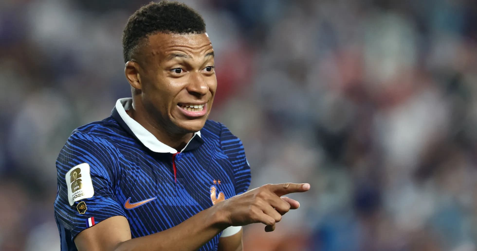 Player in France kit gesturing during match Player in France kit gesturing during match