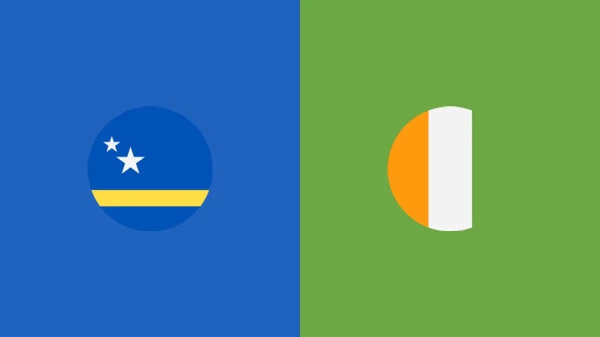 Flags of Curaçao and Ivory Coast on colored backgrounds Flags of Curaçao and Ivory Coast on colored backgrounds