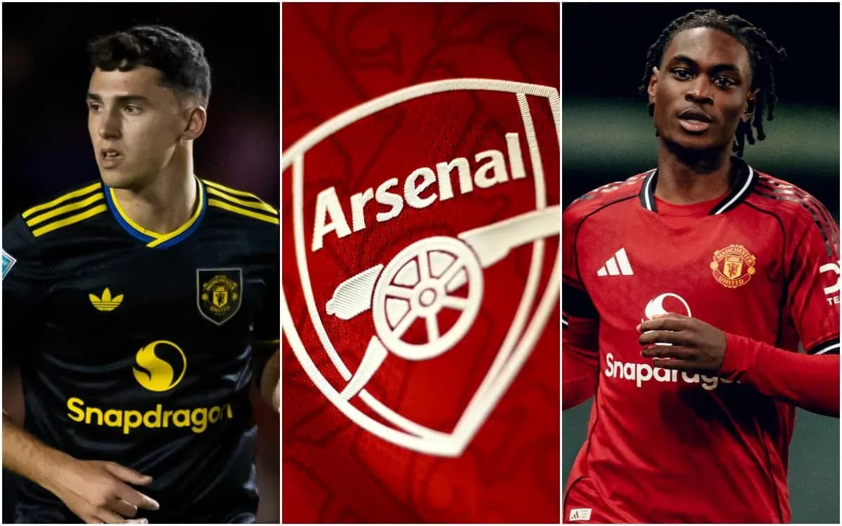 Two football players and Arsenal club logo Two football players and Arsenal club logo