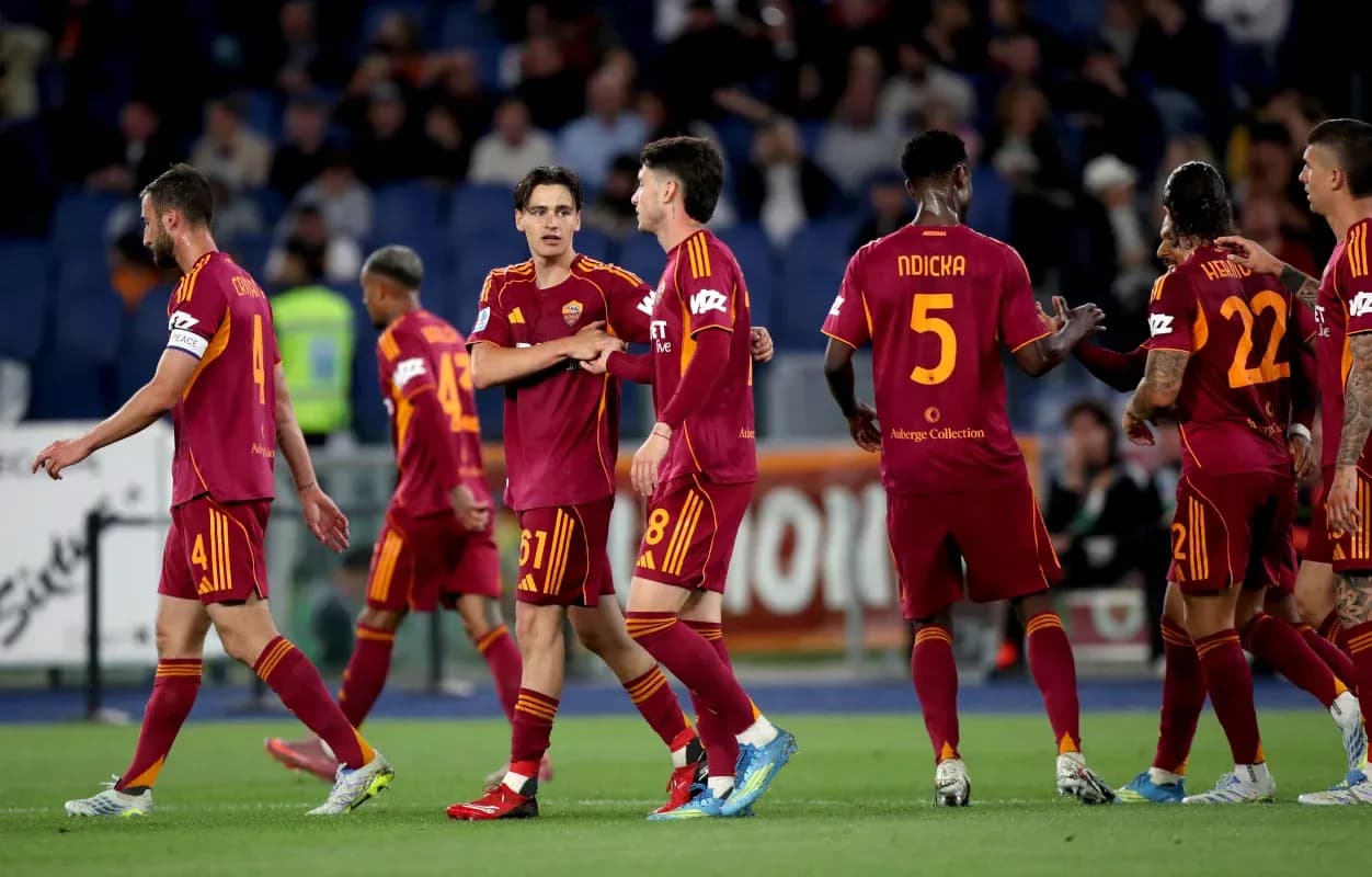 AS Roma players celebrating a goal during match AS Roma players celebrating a goal during match