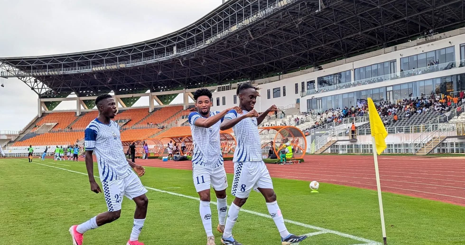 Players celebrating a goal during CAF match Players celebrating a goal during CAF match