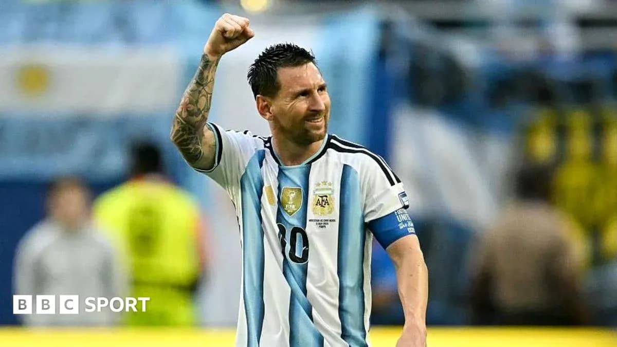 Lionel Messi celebrating after a goal for Argentina Lionel Messi celebrating after a goal for Argentina