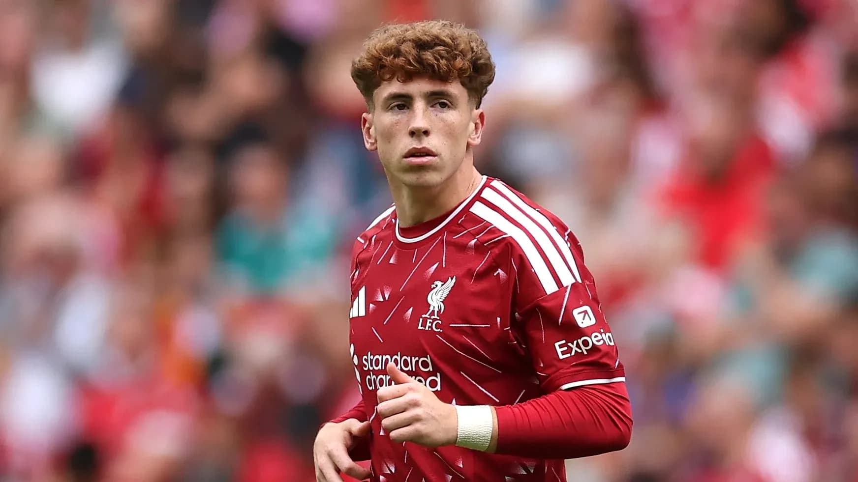 Player in Liverpool kit during match at stadium Player in Liverpool kit during match at stadium
