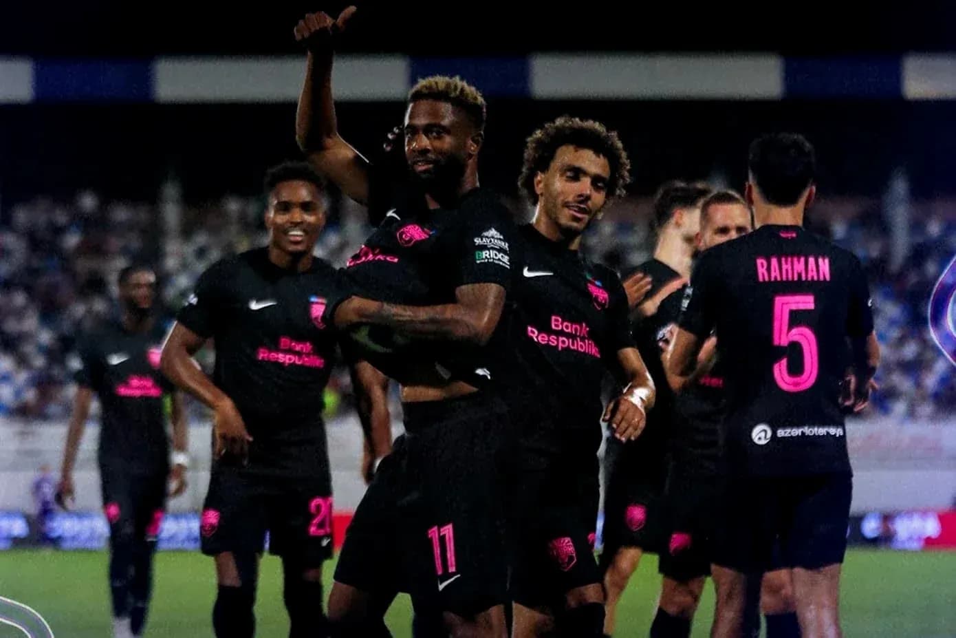 Sabah FA players celebrating a goal Sabah FA players celebrating a goal