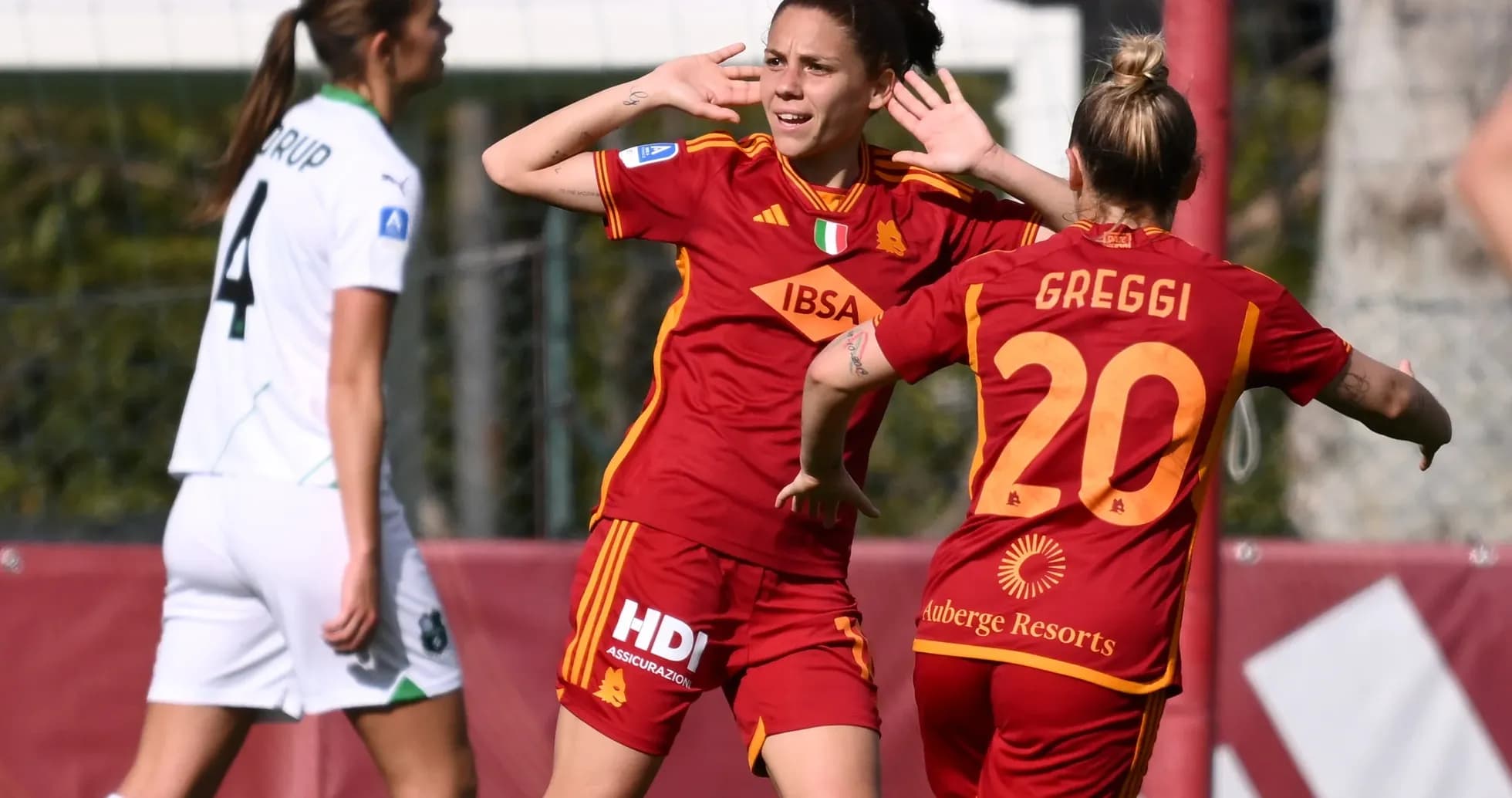 Roma W players celebrating a goal during match Roma W players celebrating a goal during match