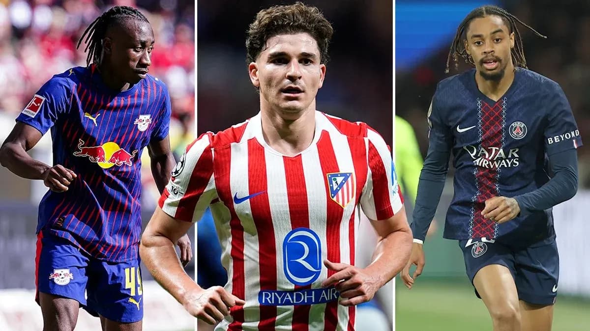 Three football players in club jerseys during matches Three football players in club jerseys during matches