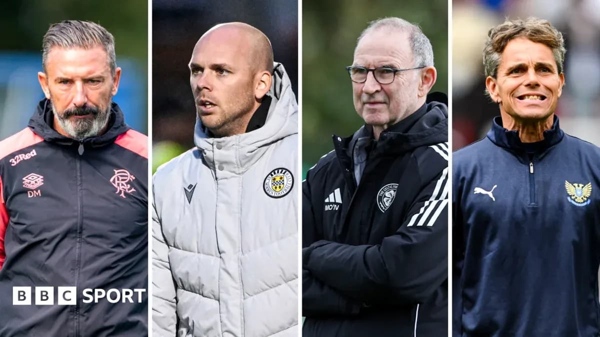 Four football managers during a match or event Four football managers during a match or event