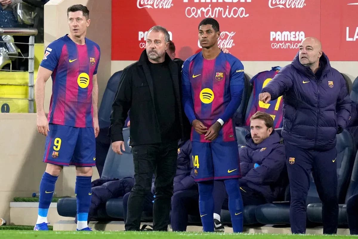 Barcelona players and coaches during match substitution Barcelona players and coaches during match substitution