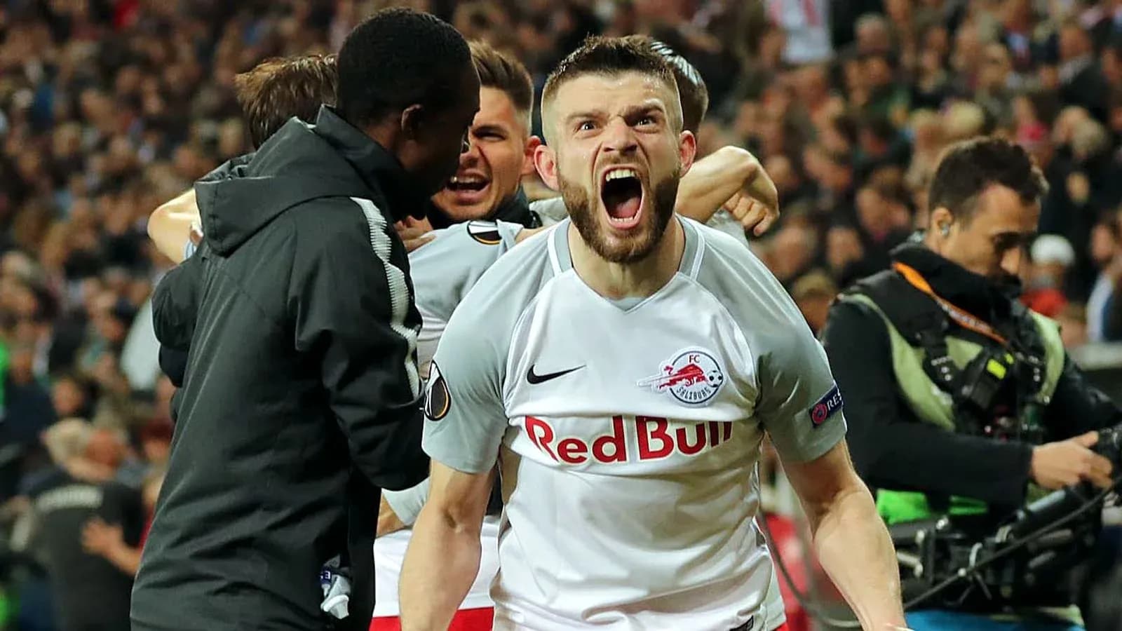 Red Bull Salzburg player celebrating a goal Red Bull Salzburg player celebrating a goal