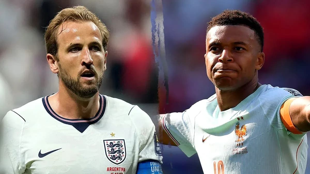 Harry Kane and Kylian Mbappe during World Cup match Harry Kane and Kylian Mbappe during World Cup match