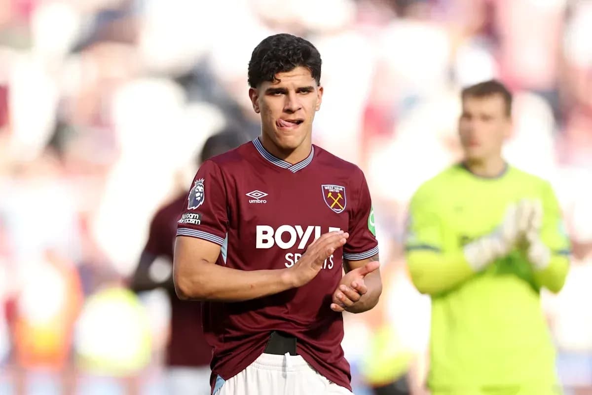West Ham player applauding fans after match West Ham player applauding fans after match