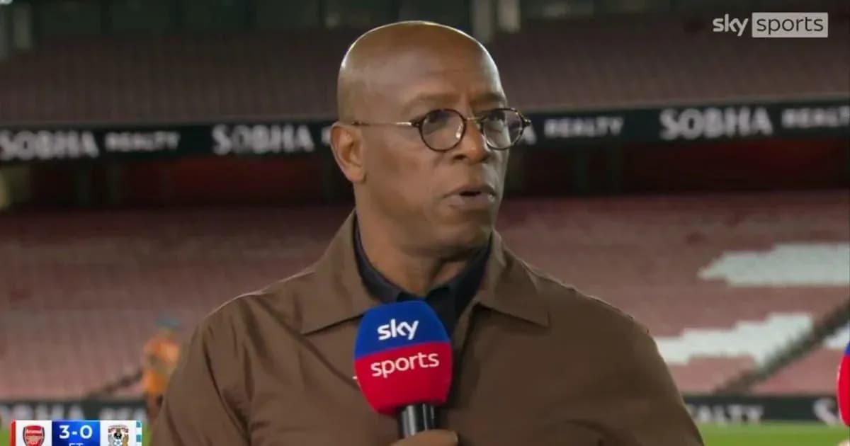 Sports analyst speaking on Sky Sports broadcast set Sports analyst speaking on Sky Sports broadcast set
