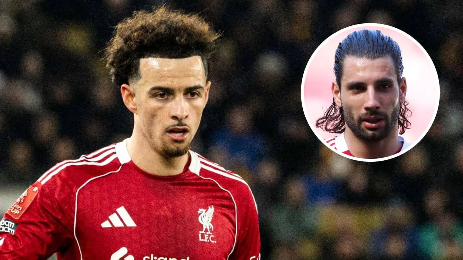 Liverpool player during match with inset player image Liverpool player during match with inset player image