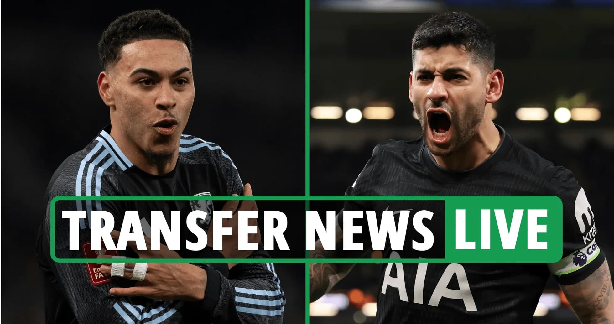 Two football players with text 'TRANSFER NEWS LIVE' Two football players with text 'TRANSFER NEWS LIVE'