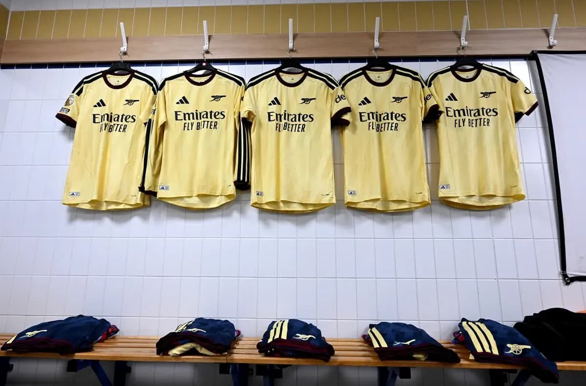 Arsenal jerseys hanging in the locker room Arsenal jerseys hanging in the locker room