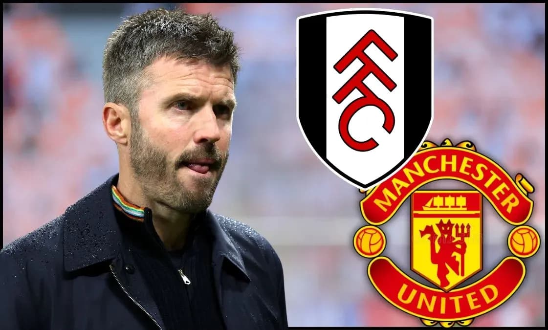 Coach in front of Fulham and Manchester United logos Coach in front of Fulham and Manchester United logos